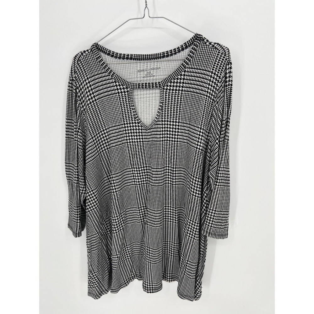 Jessica London Womens Tunic Keyhole Neckline Houndstooth Black White 18/20